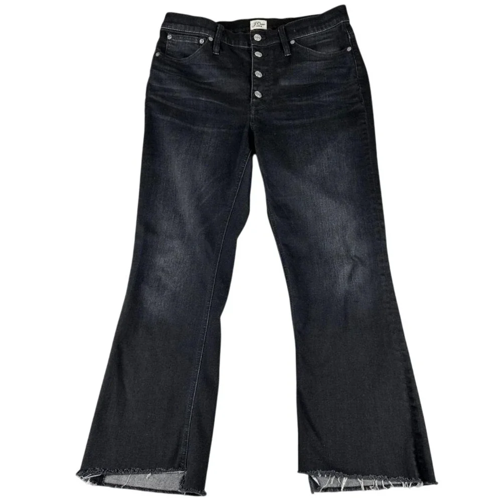 J.Crew Billie Demi Boot Crop Women‎ 30 Black Raw Hem Button Fly Jeans